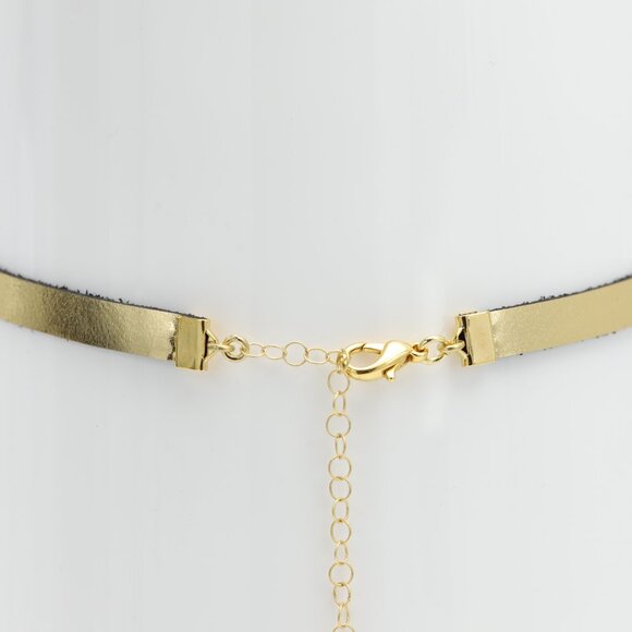 Genuine Leather Choker From Italy Gold tone coating film Adjustable (#4) - Picture 7 of 9